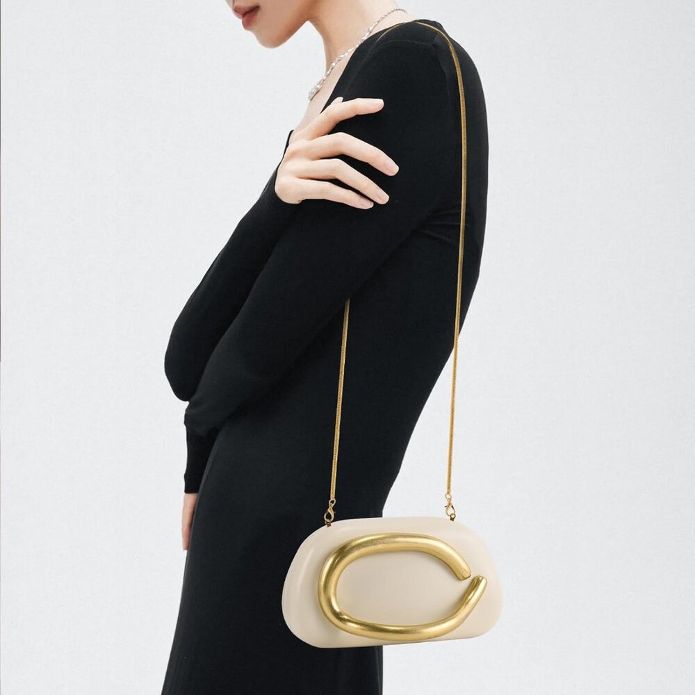 Women's Nude PU leather Acrylic Magnetic Buckle High Quality Trendy Clutch - Picture 4 of 6